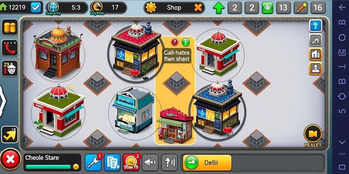 Delhi Deal Dominator gameplay showing a player's business empire with various shops across Delhi locations